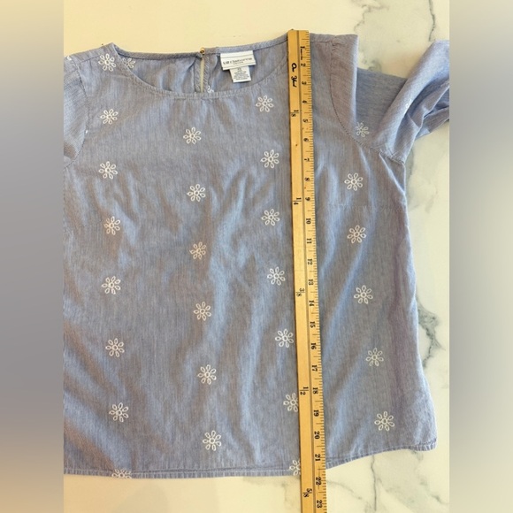 Liz Claiborne Light Blue Floral Blouse with Stripes and Bell Sleeves PS - Picture 7 of 7